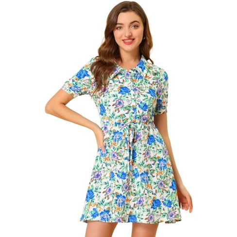 Women's Short Sleeve V Neck Dress Long Beach Pockets Floral Print  Casual Dresses