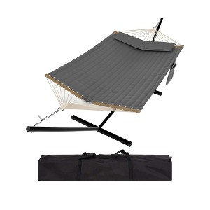 Instant-Setup 2-Person Hammock with Steel Stand – 450lb Capacity Portable Outdoor Hammock (Deep Gray/Brazilian) - 1 of 4