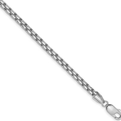 Black Bow Jewelry 3.5mm 14k White Gold Hollow Round Box Chain Bracelet