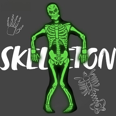 Joyfy Kids Glow in The Dark Skeleton Costume Jumpsuit with Hood | Light Up Halloween Bone Outfit for Boys & Girls | Trick or Treat, Party Costume