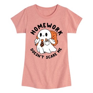 Girls' - Instant Message - Ghost Homework Doesn't Scare Me Fitted Short Sleeve Graphic T-Shirt - 1 of 4