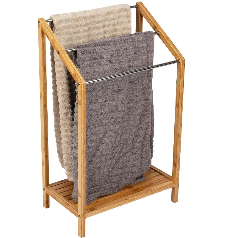 Mind Reader Three Tier Freestanding Bamboo Towel Drying Rack, 5 of 8