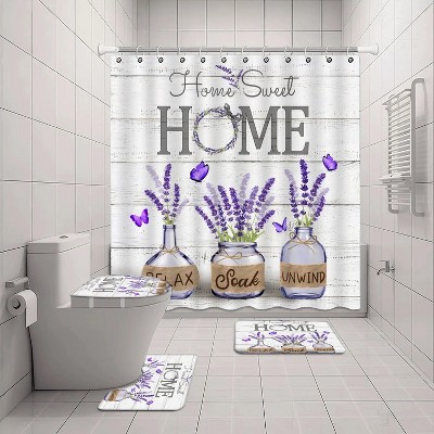LunaLulinlk 4 PCS Purple Lavender Shower Curtain