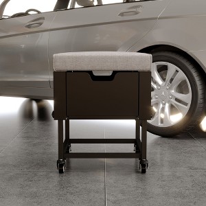 Famapy Adjustable Rolling Tool Stool Shop Stool Step Stool with Storage Drawer - Gray Cushion, Black Frame - 1 of 4