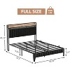 Bed Frame with LED Light and Charging Station, Upholstered Platform Bed with Storage Headboard, Metal Slat, Noise Free, Easy Assembly, Black - 2 of 4