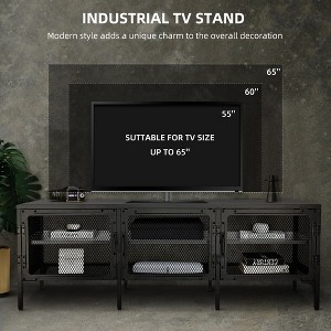Industrial Wood and Metal TV Stand Entertainment Center Cabinet TV Console Table with 3 Metal Mesh Doors 2-Tier Storage Shelves for Living Room - 1 of 4