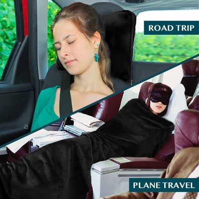 Black Fleece Travel Blanket and Pillow Set