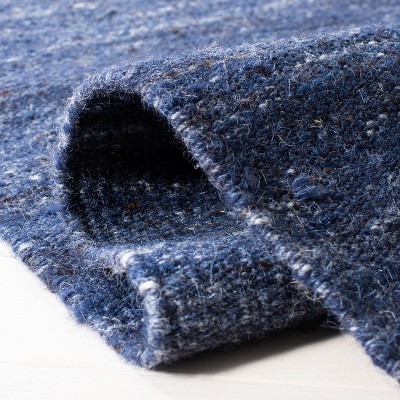 Navy Blue Handmade Wool Flat Woven Rectangular Area Rug 5' x 8'