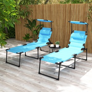 Gulches Adjustable Outdoor Lounge Chair, Folding Chaise Lounge with Sunshade Roof, Light Blue, 27.5" W x 78.75" D x 17.75" H - 1 of 4