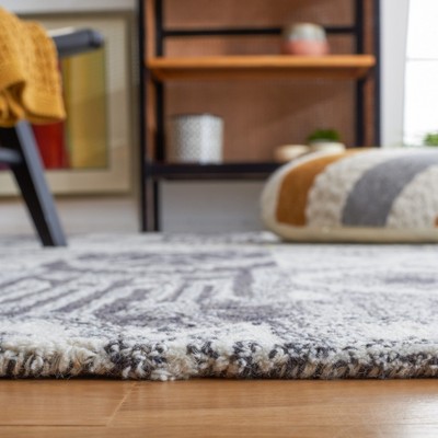 Ivory and Black Hand-Tufted Wool Ikat Area Rug 3' x 5'