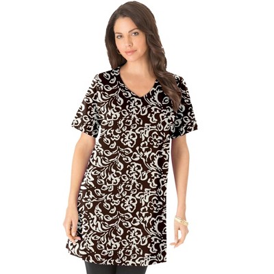 Roaman's Women's Plus Size Ultimate Short Sleeve V Neck Tunic