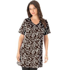 Roaman's Women's Plus Size Short-Sleeve V Neck Ultimate Tunic - 1 of 4