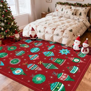 Christmas Area Rug, Foldable Xmas Throw Carpet with Non Slip Backing, Low Pile Stain Resistant Floor Carpet for Living Room, Bedroom - 1 of 4