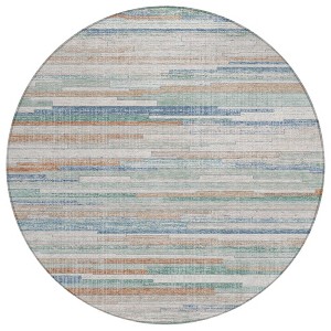 Linen And Pale Aqua Striped Washable Indoor Outdoor Area Rug - 1 of 4