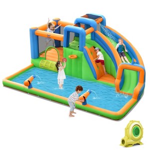 Costway 6 in 1 Inflatable Giant Kids Water Park Bounce House with Dual Climbing Walls 735W Blower included - 1 of 4