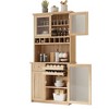 YOOCOZZ Freestanding Buffet with Hutch, Tall Kitchen Pantry, Wine Rack + Adjustable Shelves - Natural - 4 of 4