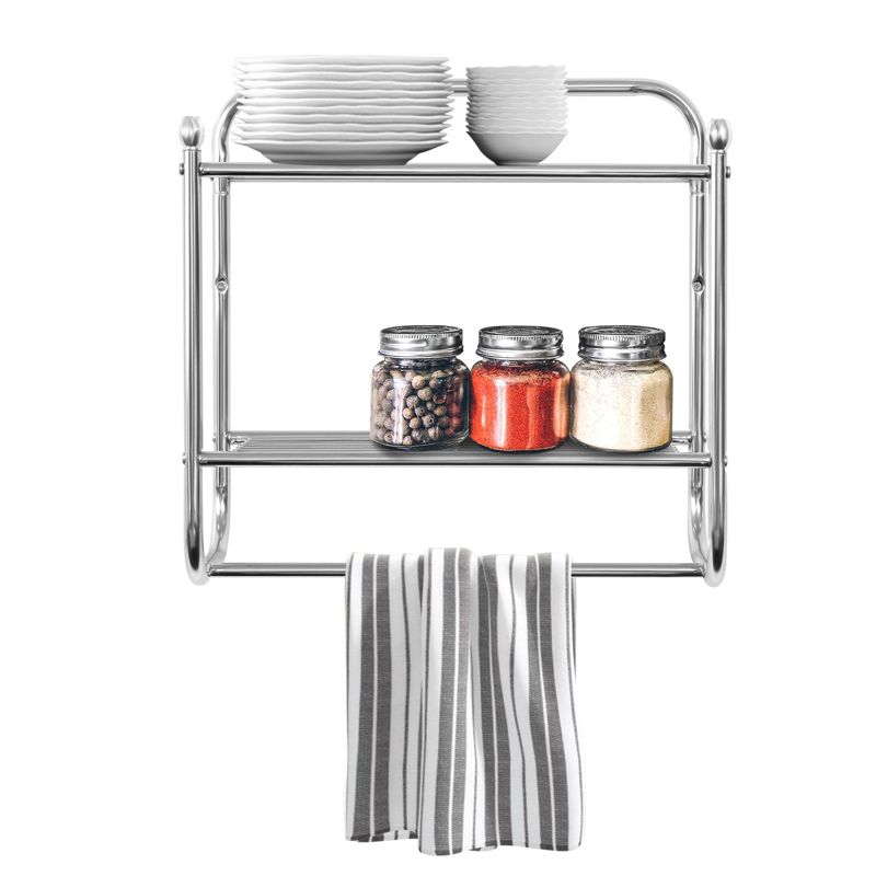 Juvale Wall Mounted 2 Tier Storage Organizer Shelf for Bathroom & Kitchen, Chrome Metal Shower Caddy with Towel Rack, 5 of 12