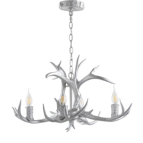 Jonathan Y Lighting Jyl6301a Eldora 4 Light 26 Wide Led Antler Chandelier Silver