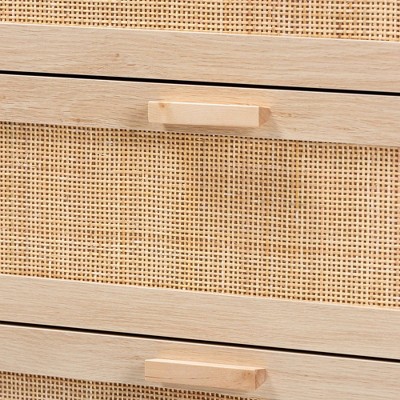 Sebille Light Brown Wood and Rattan 3-Drawer Chest