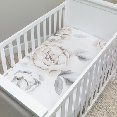 Gray Floral Organic Cotton Toddler Crib Sheet