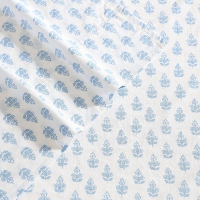 Francesca Blue Cotton Percale Queen Sheet Set