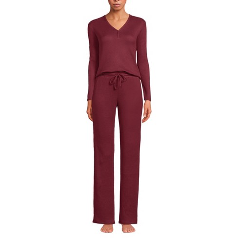 Lands End Women s Cozy 2 Piece Pajama Set Long Sleeve Top And Pants Large Rich Burgundy Target