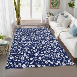 Washable Area Rug, Modern Floral Soft Thin Non Slip Carpet for Living Room, Bedroom, or Farmhouse Office - 1 of 4
