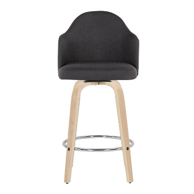 Swivel Natural Wood and Charcoal Fabric Barstools, Set of 2