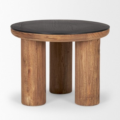 HomeRoots 18" Brown And Black Reclaimed Wood Distressed Round End Table