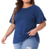 Agnes Orinda Women's Plus Size Short Flounce Sleeve Casual Summer Round Neck Blouses - 2 of 4