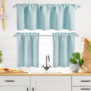Semi Rod Pocket 3 Piece Linen Sheer Tier Curtains Valance Set - 1 of 4