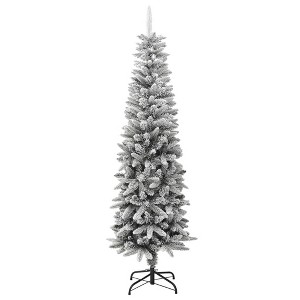 vidaXL Christmas Tree White and Green PVC and PE, Steel Slim - 6 x 2 ft - 1 of 4