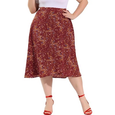Agnes Orinda Women's Plus Size a Line Midi Skirt Boho Chic Ruffled Hem Wrap Floral Skirt