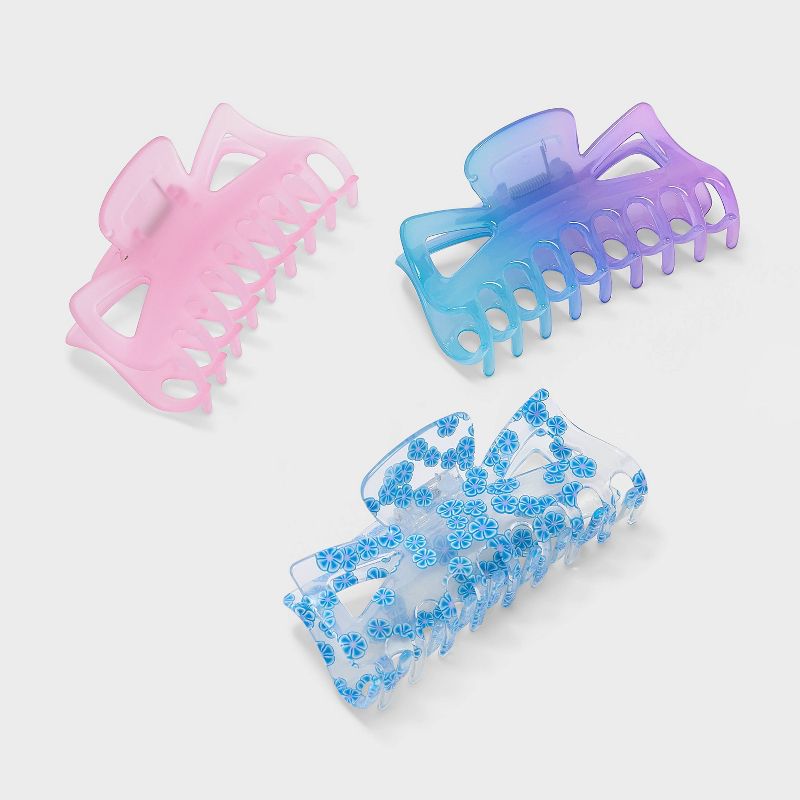 Flower and Solid Claw Hair Clip Set 3pc - Wild Fable&#8482; Pink/Blue, 1 of 3