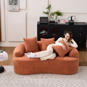 Racxily Coral Curved Loveseat: Compressed No Assembly, Chenille Small Sofa, 30D Sponge, Compact for Apartments, 65" L, 300Lbs, 3 Pillows - 1 of 4