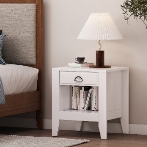 Lyngins Contemporary Faux Wood Nightstand, Side Table with Drawer & Open Cubby, End Table for Living Room, Small Table with Smooth Finish - 1 of 4