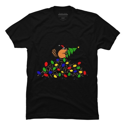 Men's Design By Humans Cool Christmas Beaver dding Lights to Dam By SmileToday T-Shirt