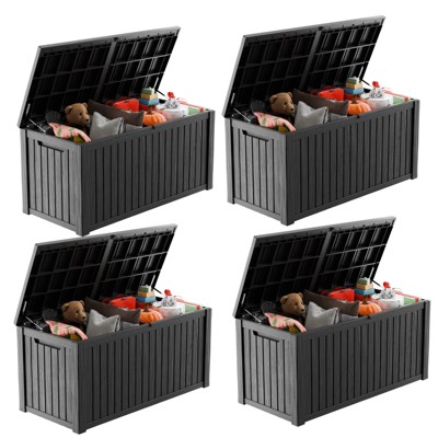 VisioGear Deck Boxes, 4-Piece 180 Gal Outdoor Storage Deck Box, Small Patio Storage Bin for Garden Tools, Black, 61.02"*28.39"*29.17"