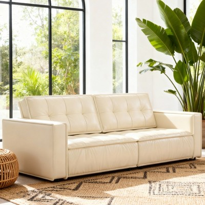 Gaoyangjiaju 95.2 Inch Leather Sofa with Solid Wood Frame
