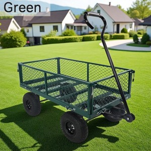Hrinhom 40.6"W Outdoor Garden Panel Wagon Cart with Metal Structure - 1 of 4