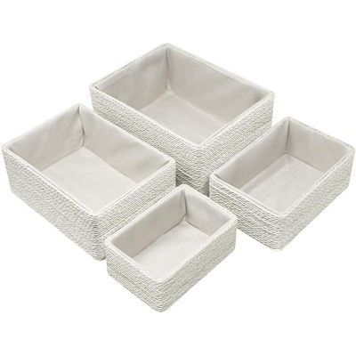 Beige Rectangular Woven Paper Rope Storage Baskets Set