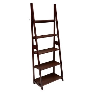 PJ Wood 5 Tier Ladder Shelf Wooden Display Organizer for Books and Décor Storage Stand for Living Room Office Indoor Use, Espresso - 1 of 4