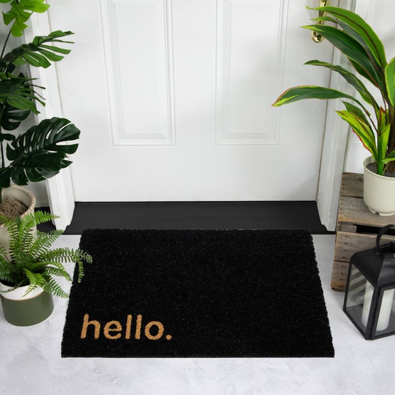 Northlight Black Coir "Hello" Outdoor Doormat 18" x 30", 2 of 6