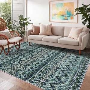 Acekool Boho Runner Rug 2x6, Non-Slip Washable Bohemian Pattern Low Pile Carpet for Kitchen, Bathroom, Bedroom, Soft Floor Cover Red - 1 of 4