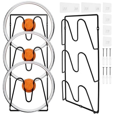 LunaLulinlk 2PCS Pot Lid Organizer Rack for Cabinet Door,3-Tier Pot Lids Holder,No Drilling, for Kitchen Storage,Classic Black