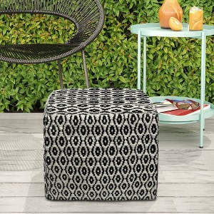 Wallis Square Woven PET Polyester Pouf Black/White - WyndenHall: Durable Indoor/Outdoor Seating, UV Resistant - 1 of 4