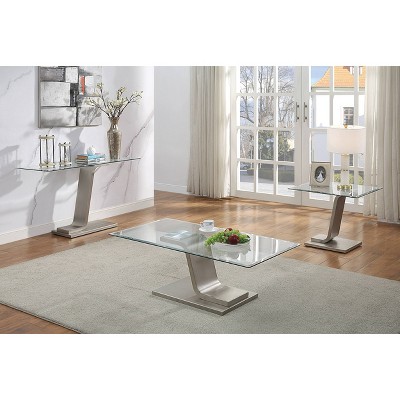 3pc Corry Glass Top Coffee Table Set Satin Plated - HOMES: Inside + Out