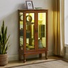 Wooakway 44"H Lighted Oak Curio Cabinet with Mirrored Back Panel Tempered Glass Doors and Three Adjustable Shelves E26 Bulb Not Included - 3 of 4