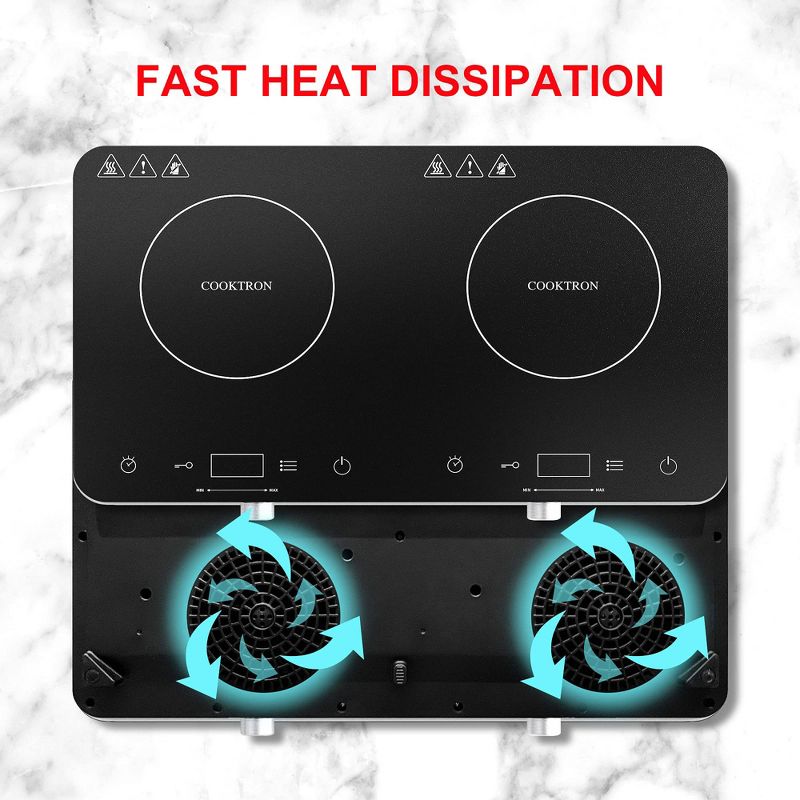 COOKTRON Portable Double Burner Quick-Heat Electric Induction Cooktop w/Booster Mode, Timer, 10 Temperature Levels, 9 Power Levels & Child Safety Lock, 5 of 8