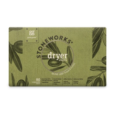 Grab Green Stoneworks Dryer Sheets, Olive Leaf Scent